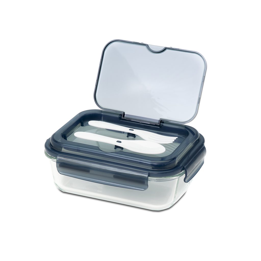 Szklany lunch box ze sztućcami Lagos 1000 ml