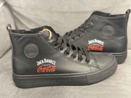 Czarne skórzane buty z nadrukiem Jack Daniel's i Coca Cola
