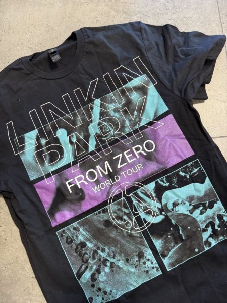 Czarny t-shirt z turkusowo fioletowym nadrukiem Linkin Park