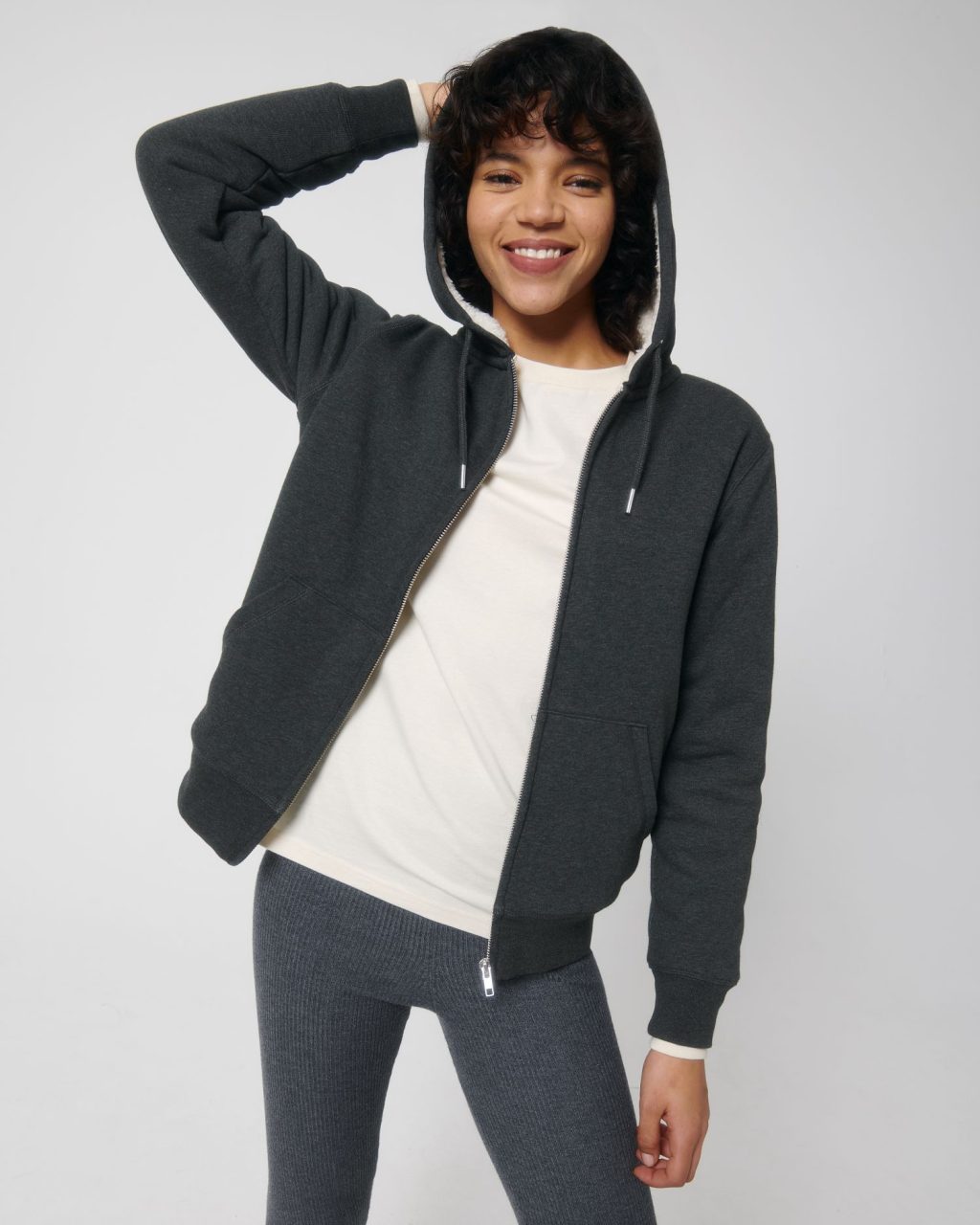 Rozpinana bluza z kapturem unisex z podszewką sherpa - obrazek 10