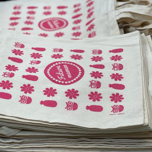 bawełniane torby z różowym nadrukiem