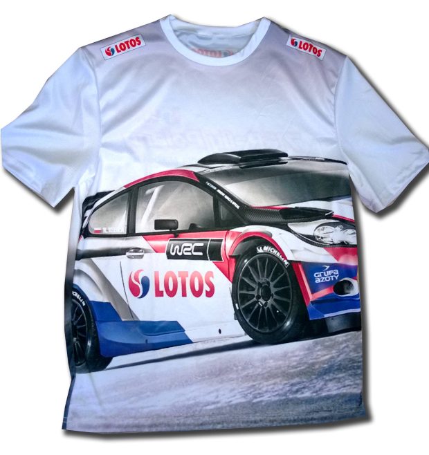 Biały t-shirt z nadrukiem auta